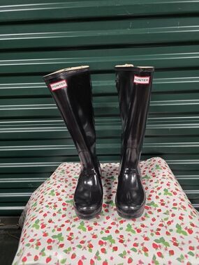 Hunter Black Gloss Tall Rubber Rain Boots